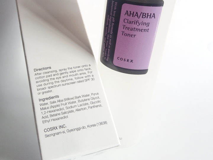 Ingredients AHA/BHA Clarifying Treatment Toner